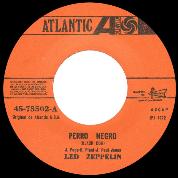 Single <br>Ecuador (45-73502) <br>Black Dog / Misty Mountain Hop (Promo) - Image 2
