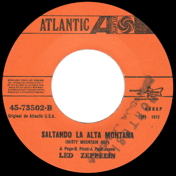 Single <br>Ecuador (45-73502) <br>Black Dog / Misty Mountain Hop (Promo)