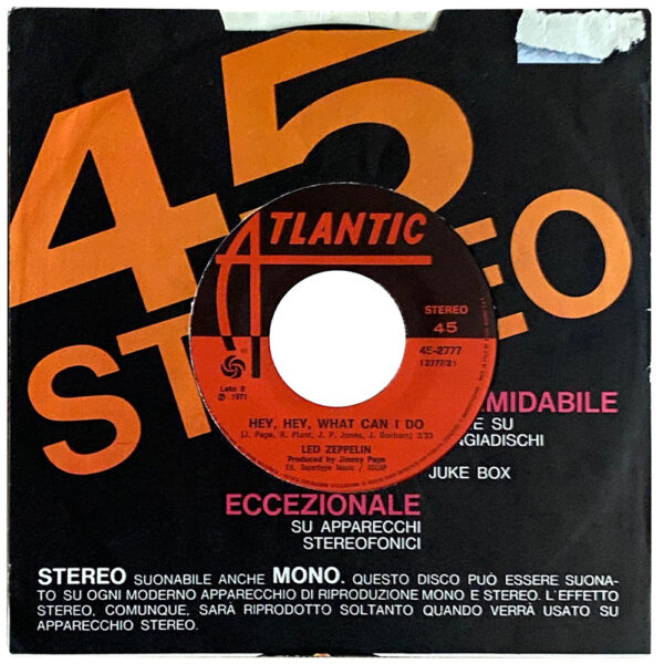 Single <br>Italy (45-2777) <br>Immigrant Song / Hey, Hey What Can I Do (Promo) - Image 2