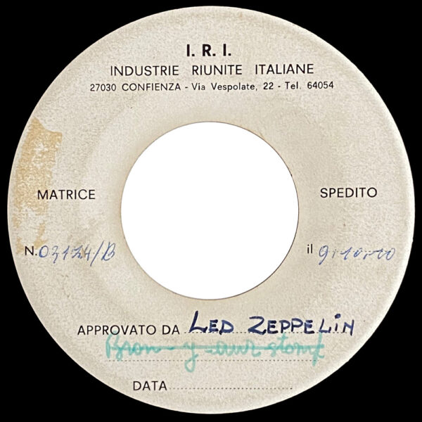 Single <br>Italy (IRI 03174) <br>Bron-Y-Aur Stomp / Immigrant Song (Test Pressing) - Image 2