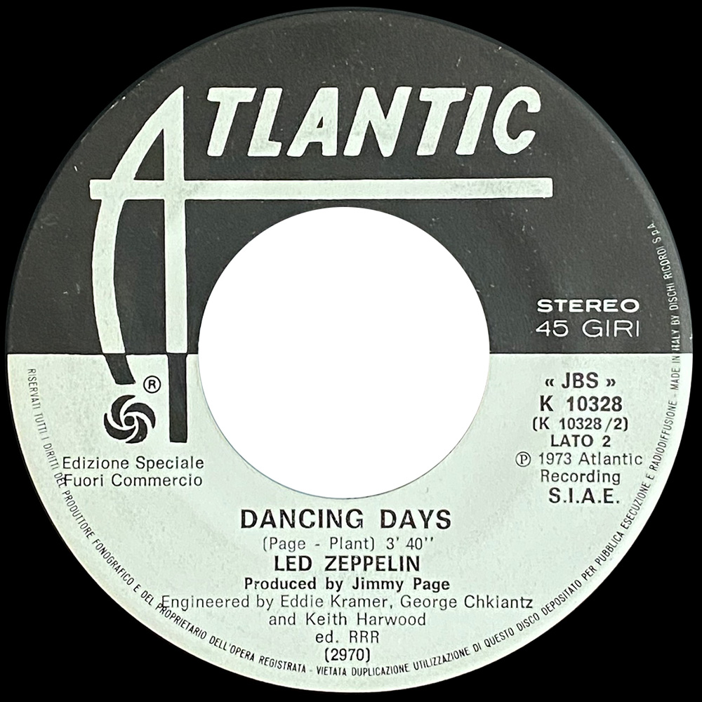 Single <br>Italy (K 10328) <br>Over The Hills and Far Away / Dancing Days (Promo #3) - Image 3