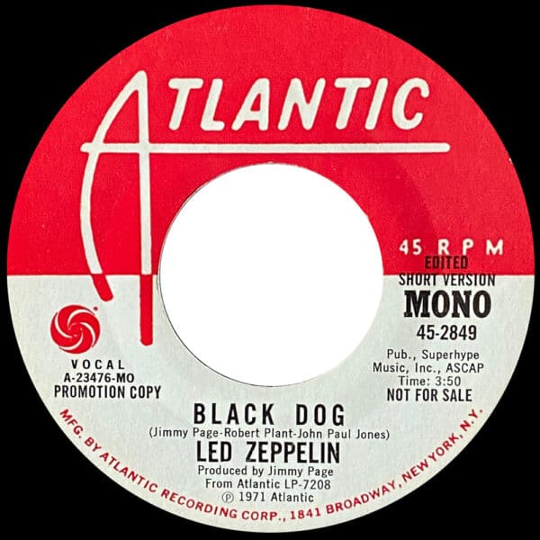 Single <br>USA (45-2849) <br>Black Dog / Black Dog (Promo #3) - Image 2