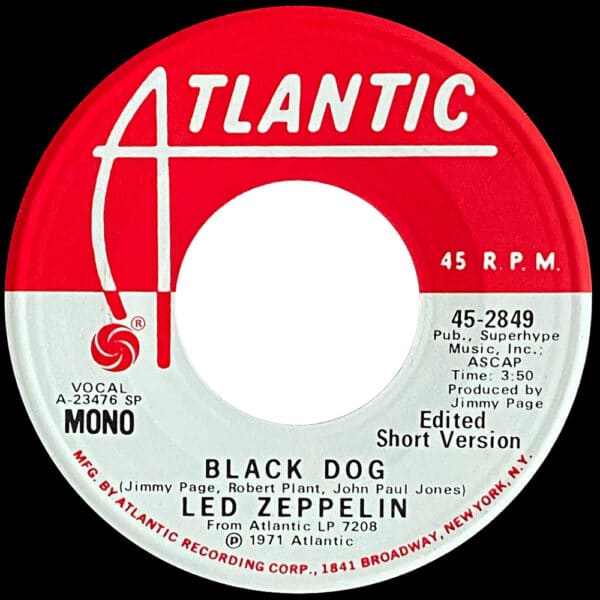Single <br>USA (45-2849) <br>Black Dog / Black Dog (Promo #1) - Image 2