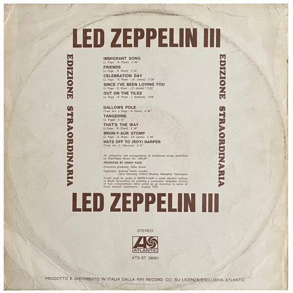 LP <br>Led Zeppelin III <br>Italy, Extraordinary Edition (ATS ST 06081) #1 - Image 2