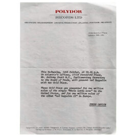 Whole Lotta Love (1969) <br>Polydor Press Release Letter (UK)