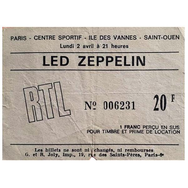 Concert Ticket <br>1973.04.02 <br>Paris, FR