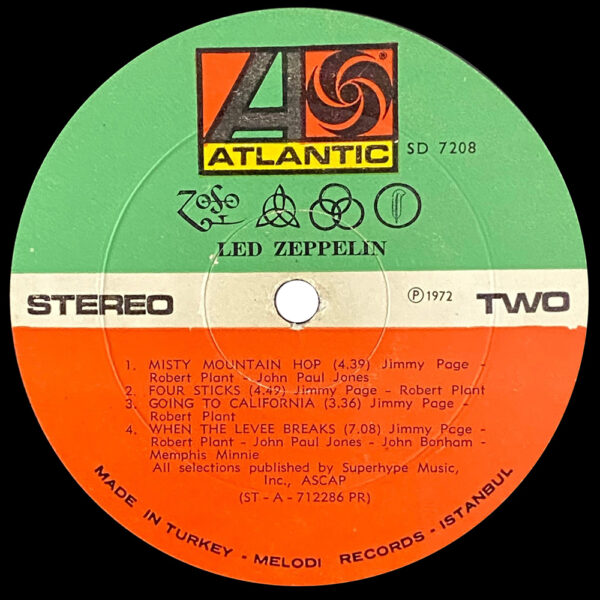 LP <br>Led Zeppelin IV <br>Turkey (SD 7208) - Image 4