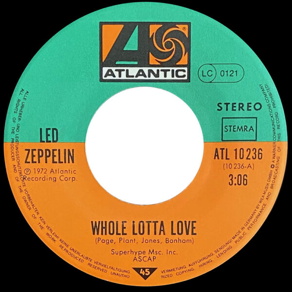 Single <br>Germany (ATL 10236) <br>Whole Lotta Love / Immigrant Song (Original Oldies #3) - Image 3