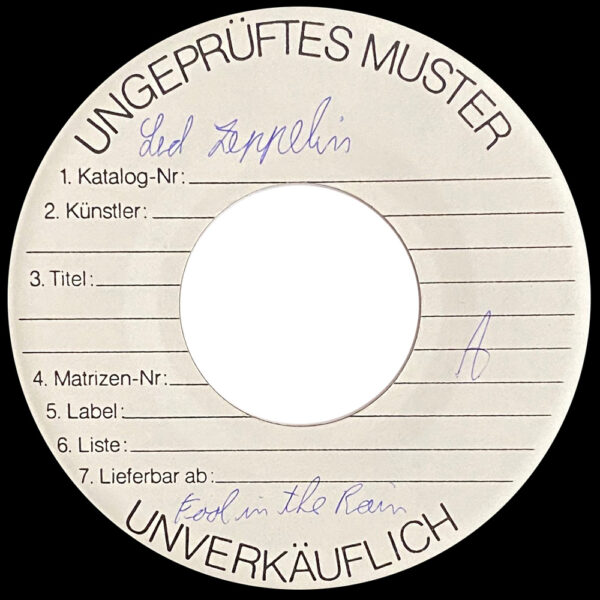 Single <br>Germany (SS 19421) <br>Fool In Rain / Hot Dog (Test Pressing #2)