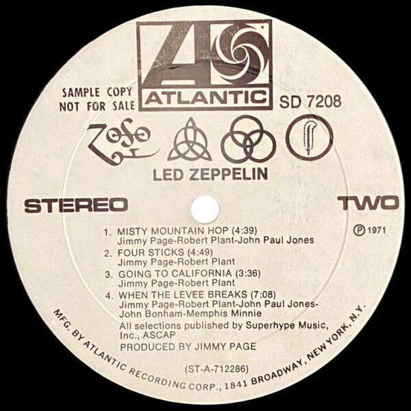 LP <br>Led Zeppelin IV <br>USA (SD 7208) Promo #2 - Image 4