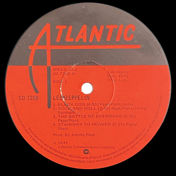 LP <br>Led Zeppelin IV <br>South Africa (SD 7208) #1 - Image 3