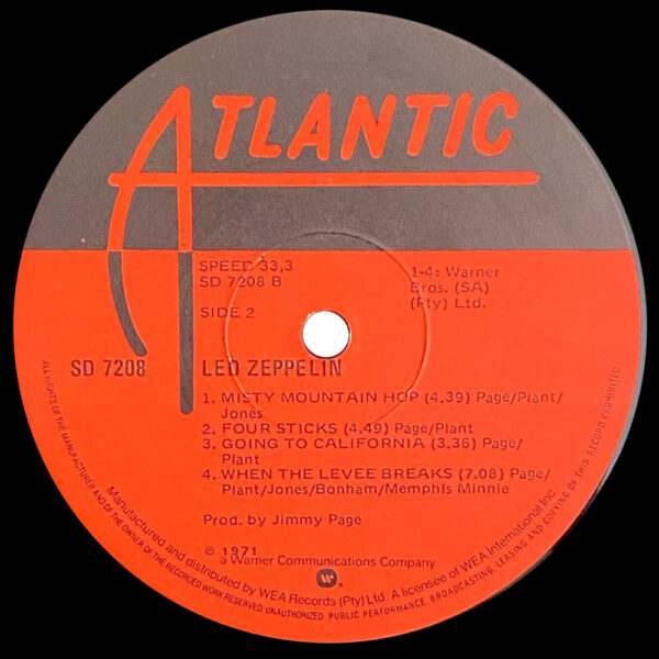 LP <br>Led Zeppelin IV <br>South Africa (SD 7208) #1 - Image 4