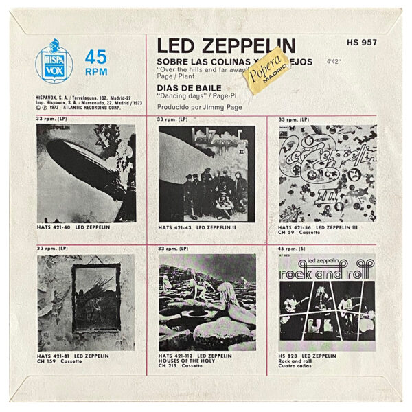 Single <br>Spain (HS-957) <br>Over The Hills and Far Away / Dancing Days (#2) - Image 2