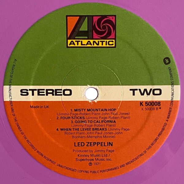 LP <br>Led Zeppelin IV <br>UK, Colored Vinyl (K50008) #5 - Image 4