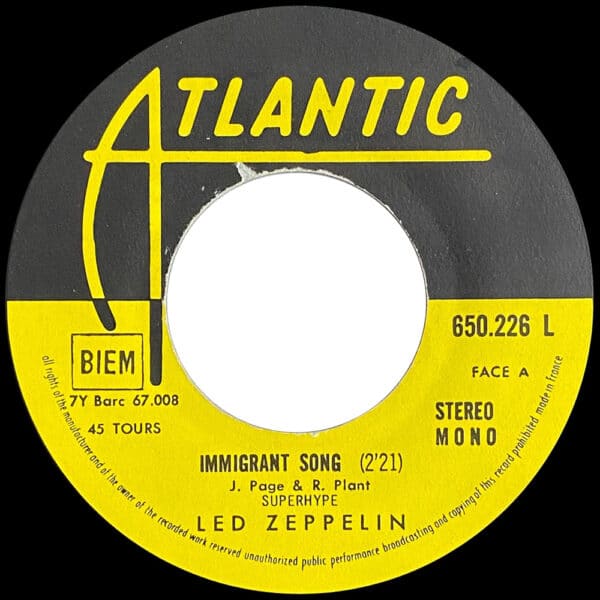 Single <br>France (650226L) <br>Immigrant Song / Hey, Hey What Can I Do (#3) - Image 3