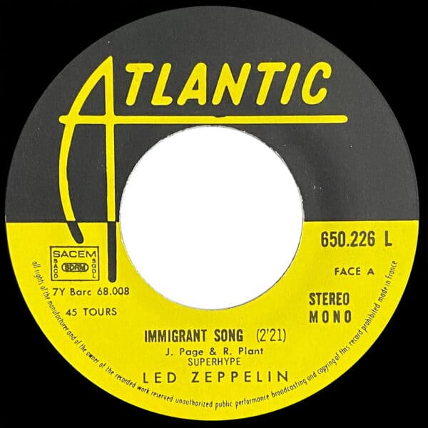 Single <br>France (650226L) <br>Immigrant Song / Hey, Hey What Can I Do (#4) - Image 3