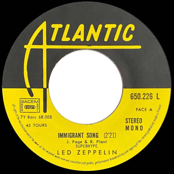 Single <br>France (650226L) <br>Immigrant Song / Hey, Hey What Can I Do (#6) - Image 3