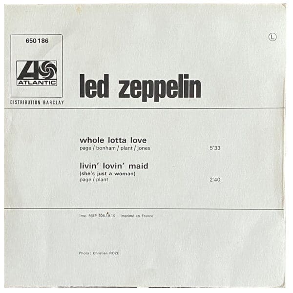 Single <br>France (650186) <br>Whole Lotta Love / Living Loving Maid (#3) - Image 2