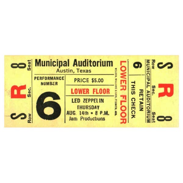 Concert Ticket <br>1969.08.14 <br>Austin, TX