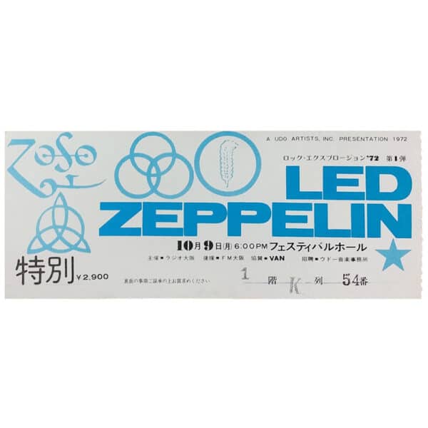 Concert Ticket <br>1972.10.09 <br>Osaka, JP (Light Blue)