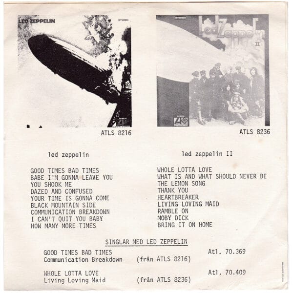 Single <br>Sweden (ATL 70.409) <br>Whole Lotta Love / Living Loving Maid (#2) - Image 2
