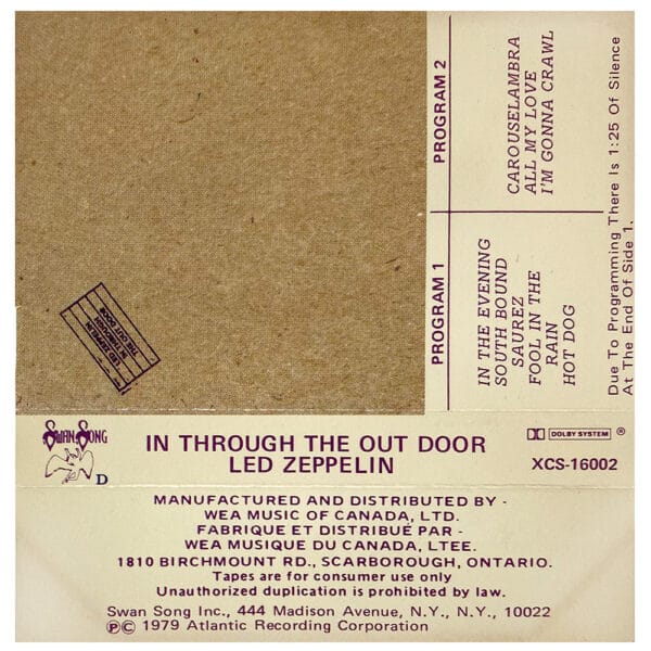 Cassette <br>In Through The Out Door <br>Canada (XCS-16002) - Image 2