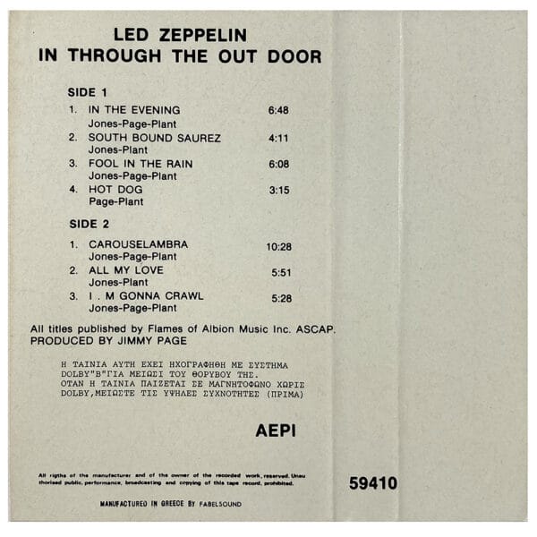 Cassette <br>In Through The Out Door <br>Greece (59410) - Image 3