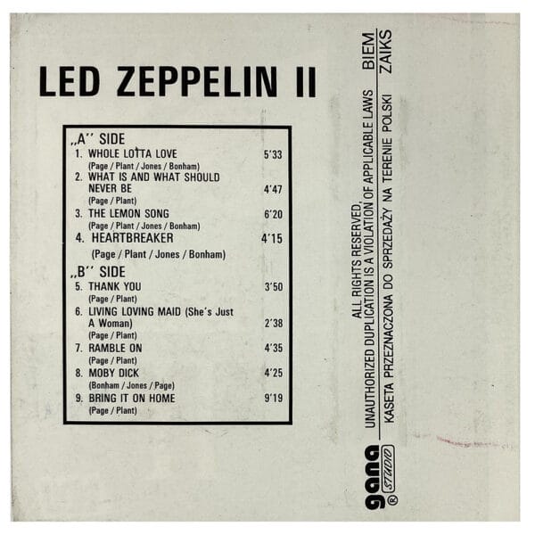 Cassette <br>Led Zeppelin II <br>Poland (TAKT-028) - Image 3