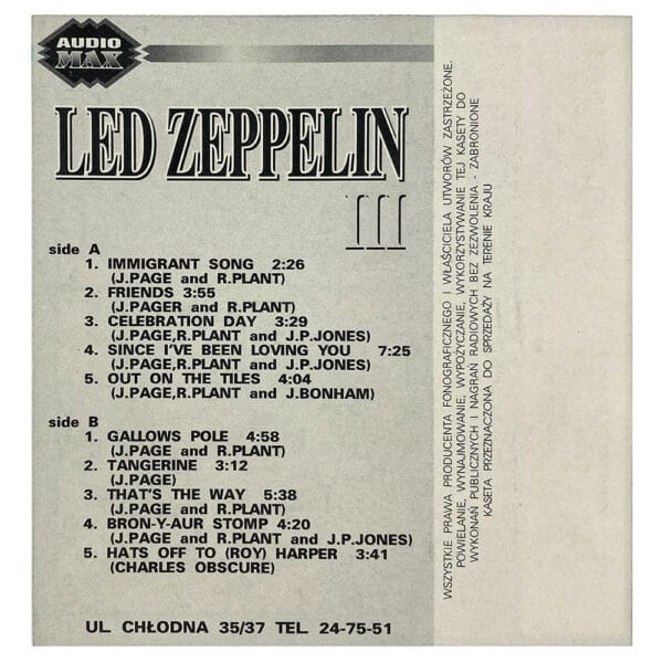 Cassette <br>Led Zeppelin III <br>Poland (114) - Image 3