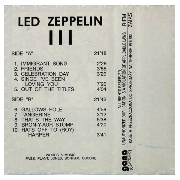 Cassette <br>Led Zeppelin III <br>Poland (TAKT-865) #1 - Image 3