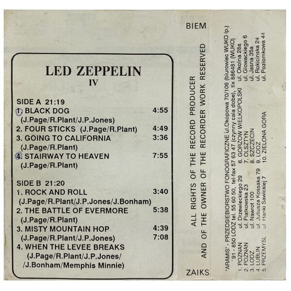 Cassette <br>Led Zeppelin IV <br>Poland (372) - Image 3