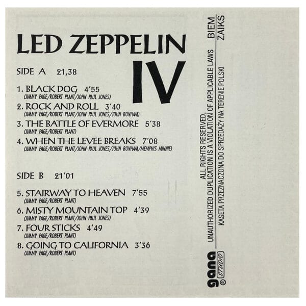 Cassette <br>Led Zeppelin IV <br>Poland (1858) - Image 3