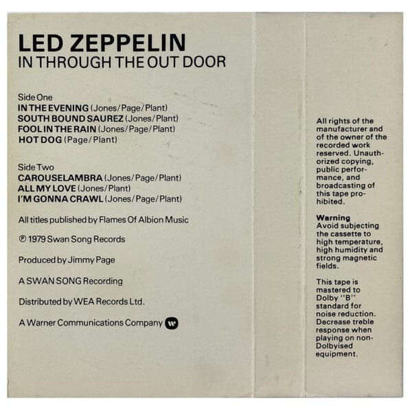 Cassette <br>In Through The Out Door <br>UK (SK 459410) #2 - Image 3