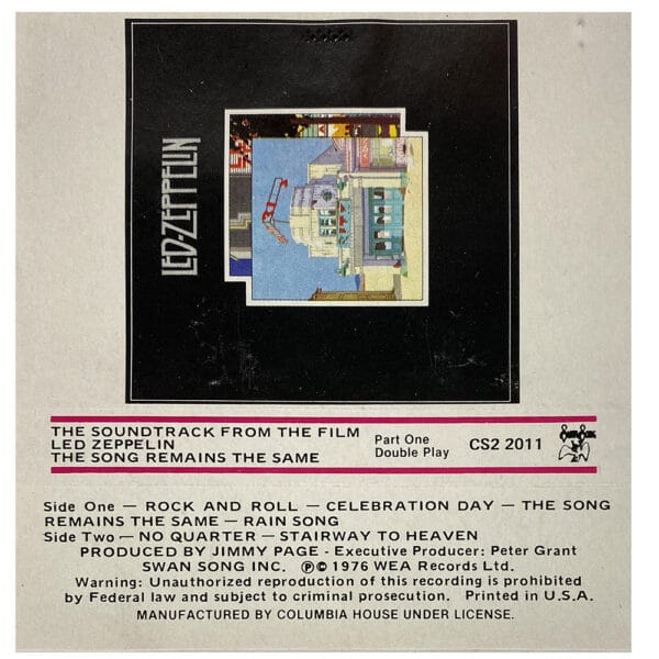 Cassette <br>The Song Remains The Same <br>USA (CS2 22011/2) - Image 2
