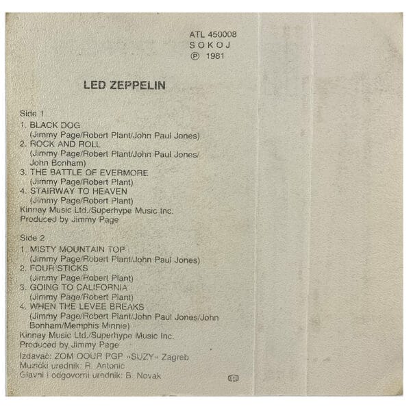 Cassette <br>Led Zeppelin IV <br> Yugoslavia (ATL 450008) - Image 3