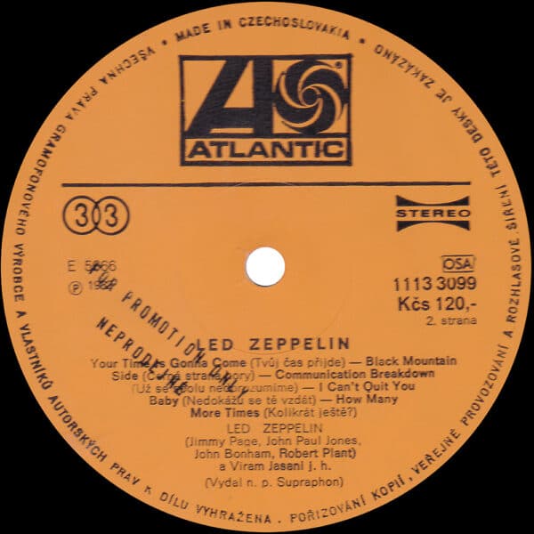 LP <br>Led Zeppelin <br>Czechoslovakia (1113 3099) Promo - Image 4