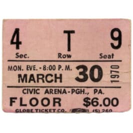 Concert Ticket <br>1970.03.30 <br>Pittsburgh, PA