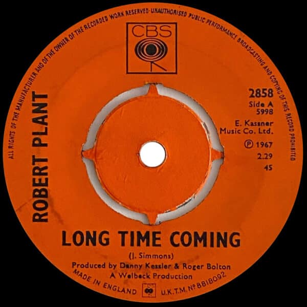 Pre-Zep Single <br>Robert Plant <br>UK (2858) <br>Long Time Coming / I've Got A Secret - Image 2