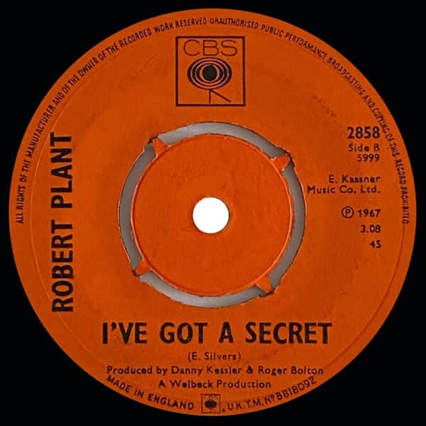 Pre-Zep Single <br>Robert Plant <br>UK (2858) <br>Long Time Coming / I've Got A Secret - Image 3