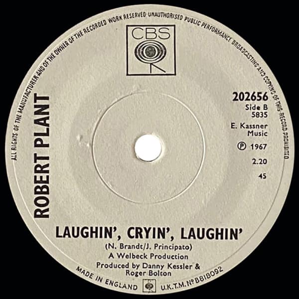 Pre-Zep Single <br>Robert Plant <br>UK (202656) <br>Our Song / Laughin', Cryin', Laughin' (Promo) - Image 3