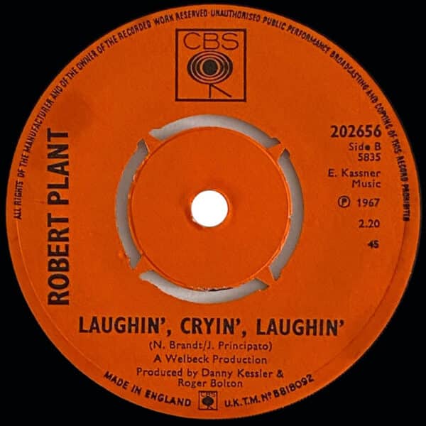 Pre-Zep Single <br>Robert Plant <br>UK (202656) <br>Our Song / Laughin', Cryin', Laughin' #1 - Image 3
