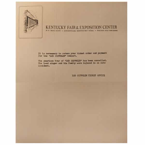 Concert Rarity <br>1975.09.02 <br>Lousiville, Refund Letter
