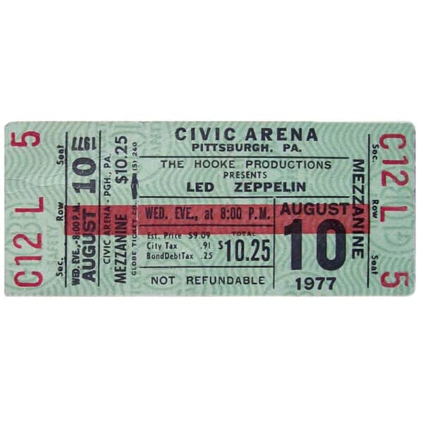 Concert Ticket <br>1977.08.10 <br>Pittsburgh, PA - Image 2