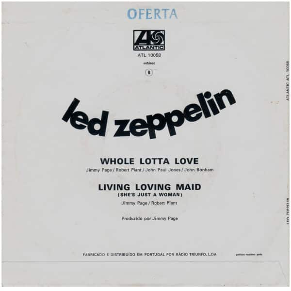 Single <br>Portugal (ATL 10058) <br>Whole Lotta Love / Living Loving Maid (Promo) - Image 2