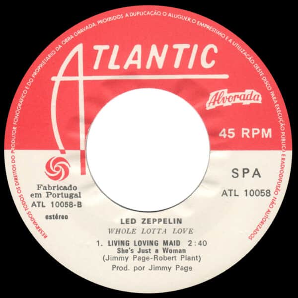 Single <br>Portugal (ATL 10058) <br>Whole Lotta Love / Living Loving Maid (Promo) - Image 4