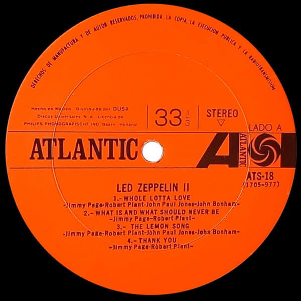 LP <br>Led Zeppelin II <br>Mexico (ATS-18) - Image 3