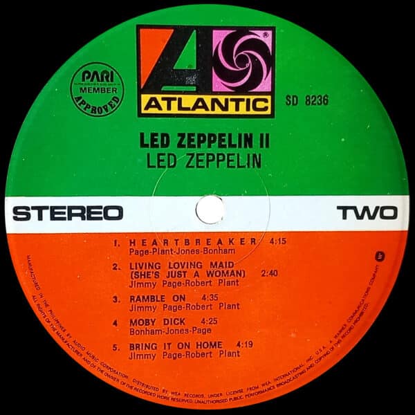 LP <br>Led Zeppelin II <br>Philippines (SD 8236) - Image 4