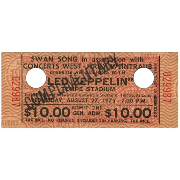 Concert Ticket <br>1975.08.27 <br>Tempe, AZ