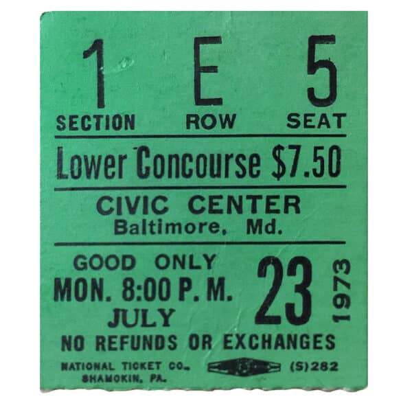Concert Ticket <br>1973.07.23 <br>Baltimore, MD