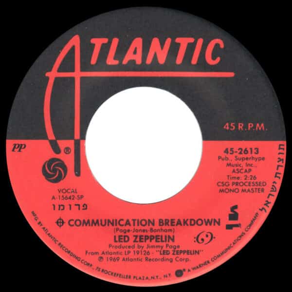 Single <br>Israel (45-2613) <br>Good Times Bad Times / Communication Breakdown (Promo #2) - Image 2